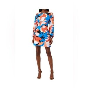 Minkpink Women’s Lukas Dress Blue Orange Floral Print Open Back Size XS
